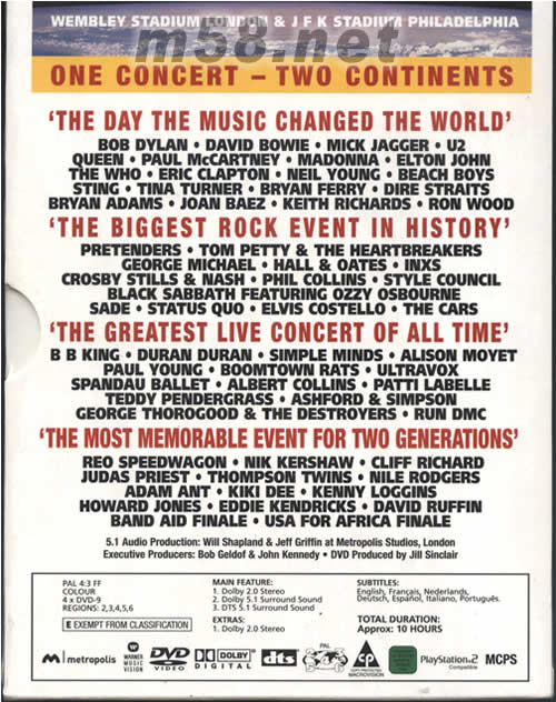 LIVE AID THE DAY THE MUSIC JULY 13 1985 DTS版專輯背面圖片