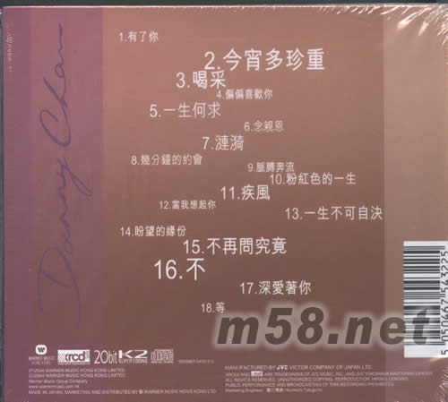 陳百強2004 DANNY CHAN 2004 XRCD SPECIAL專輯背面圖片