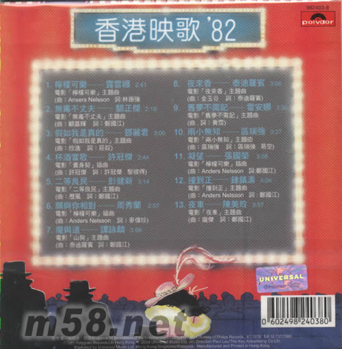 環球復黑王系列香港映歌82專輯背面圖片