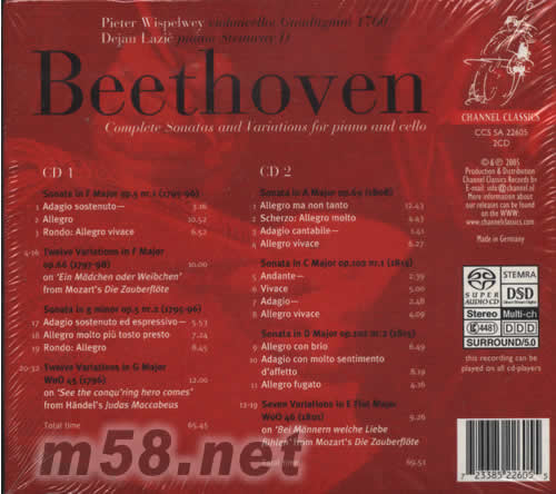 BEETHOVEN貝多芬鋼琴與大提琴奏鳴曲SACD專輯背面圖片