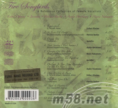 FIVE SONGBIRDS五鳥之聲專輯背面圖片