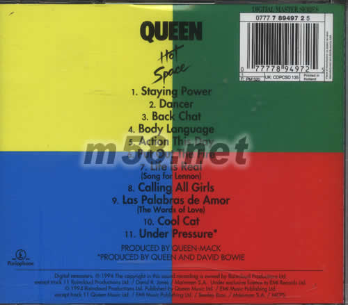 HOT SPACE專輯背面圖片