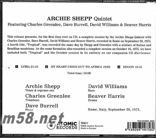ARCHIE QUINTET SHEPP ---Lybia專輯背面圖片