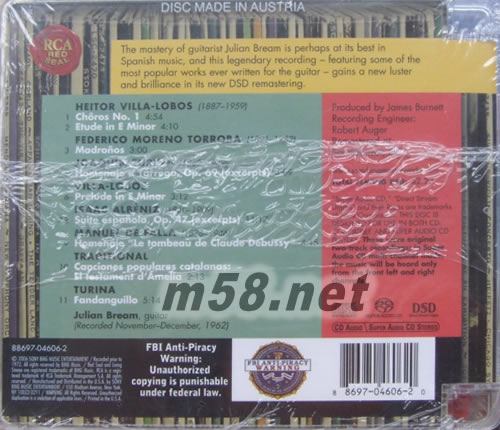 Julian Bream - Popular Songs for Spanish Guitar朱利安布林姆 古典西班牙吉他 (SACD特惠)專輯背面圖片