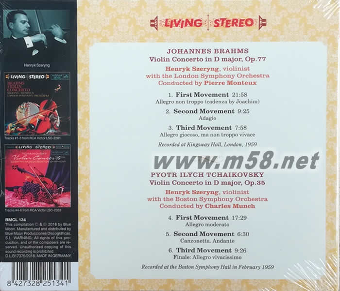 布拉姆斯與老柴小提琴協奏曲 Brahms VIOLIN CONCERTO Tchaikovsky Violin Concertos專輯背面圖片