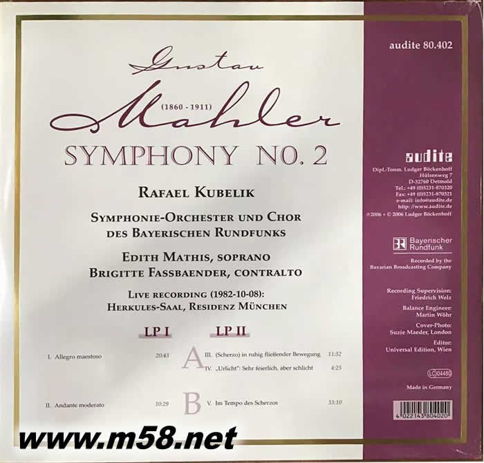 馬勒第2交響曲 GUSTAV MAHLER : SYMPHONY NO.2庫貝力克指揮 黑膠專輯背面圖片