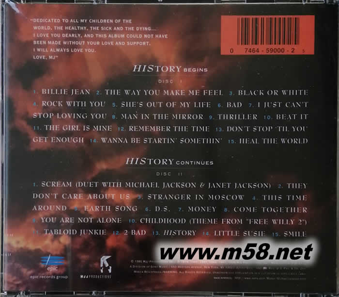 HISTORY 2CD 美版專輯背面圖片