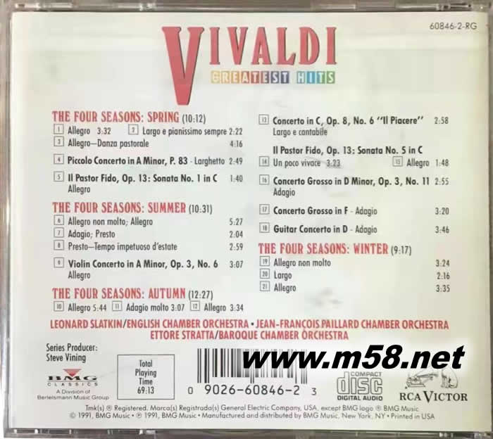 VILALDI GREATEST HITS 韋瓦爾弟精選 四季專輯背面圖片