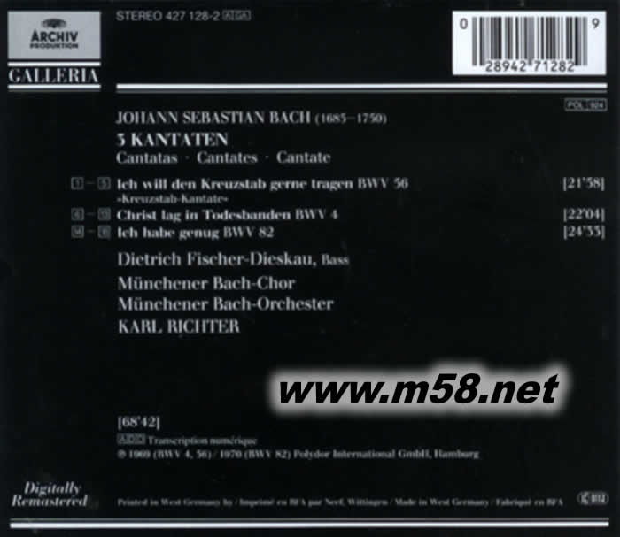 卡爾 李希特指揮 - 巴赫:康塔塔集 Karl Richter - Bach: Cantatas (西德版)專輯背面圖片