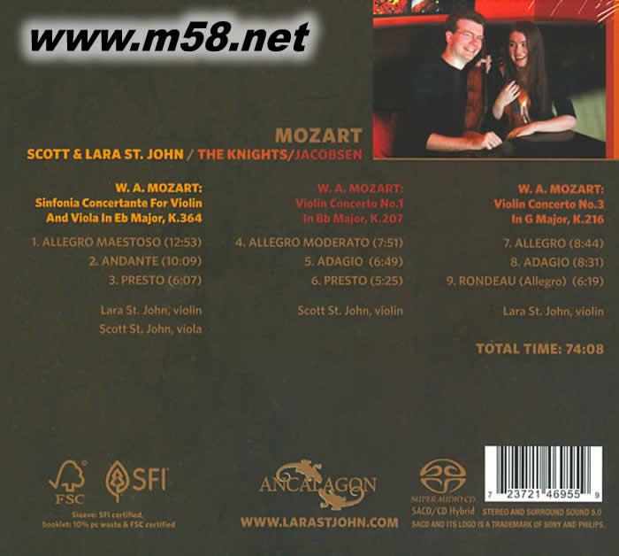 小提琴與中提琴 兄妹二重奏 Mozart:Sinfonia Concertante for Violin and Viola SACD專輯背面圖片