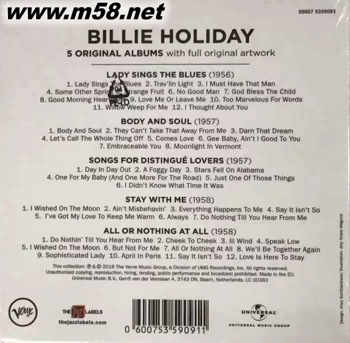 5 Original Album Billie Holiday(5CD套裝)專輯背面圖片