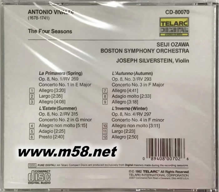 維瓦爾弟 四季 VIVALDI The Four Seasons. Joseph Silverstein專輯背面圖片