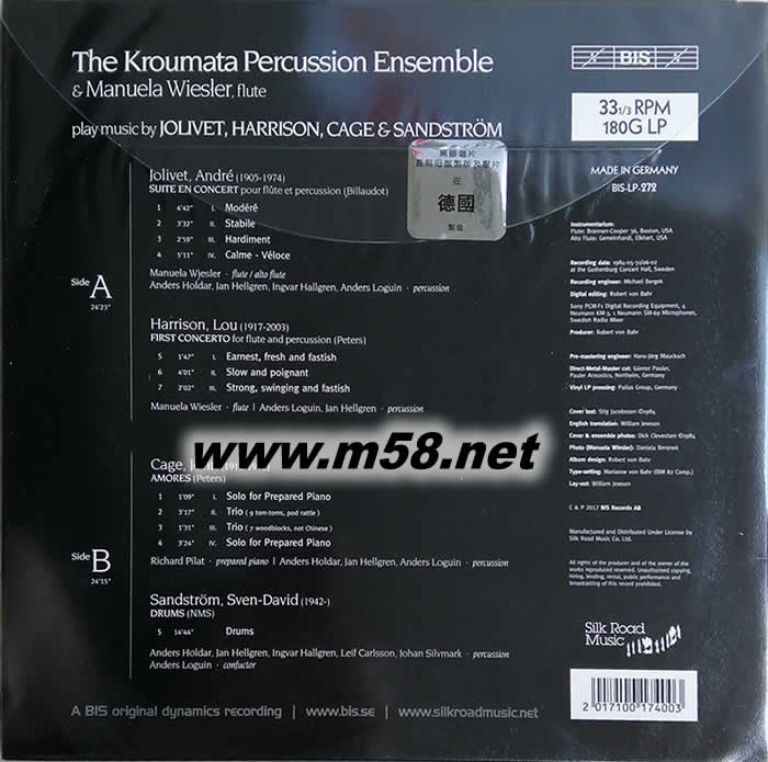 打穿鼓皮 給敲擊樂隊及長笛演奏作品選 Music for Percussion Ensemble and Flute 180g 33RPM LP 雙黑膠專輯背面圖片