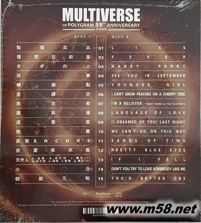 MULTIVERSE OF CINEPOLY 40TH ANNIVERSARY 泰迪羅賓 (環球元宇宙系列2CD)專輯背面圖片